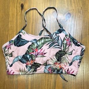 NWOT Zaful Tropical Leaf floral Print Bikini Top - Pink and Green SMALL